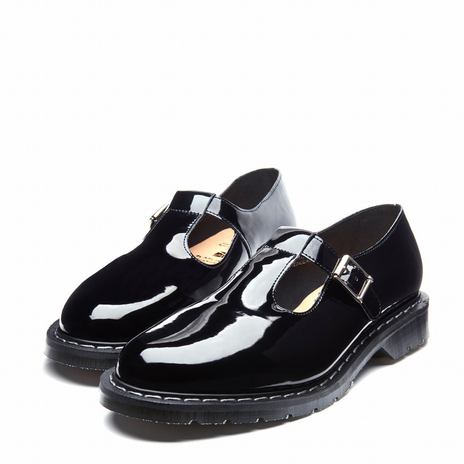 Zapatos Mary Jane Solovair Patent Hombre Negras | S0-393-BK-PT-G-030
