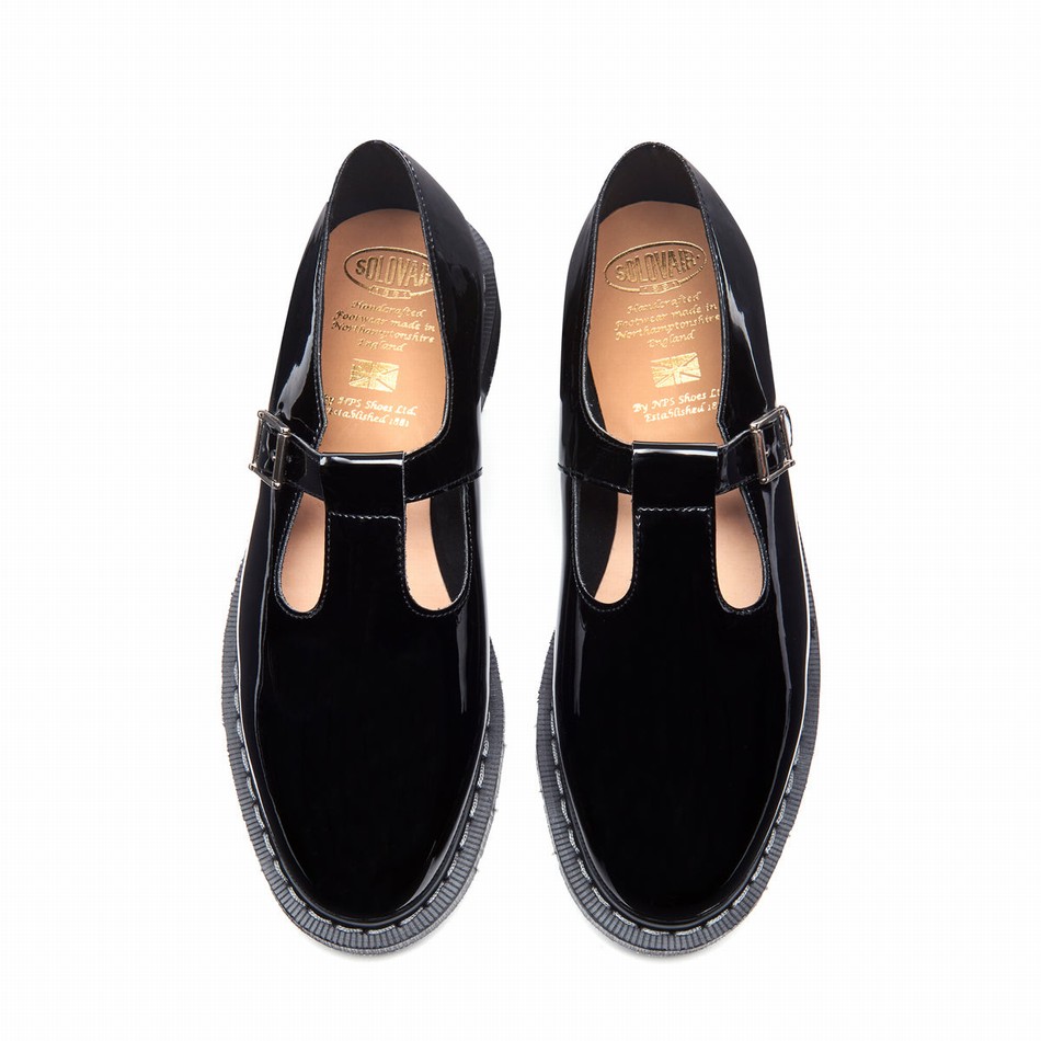 Zapatos Mary Jane Solovair Patent Hombre Negras | S0-393-BK-PT-G-030