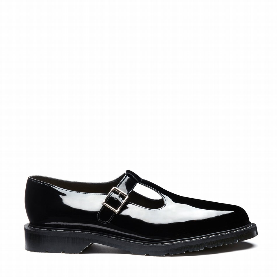 Zapatos Mary Jane Solovair Patent Hombre Negras | S0-393-BK-PT-G-030