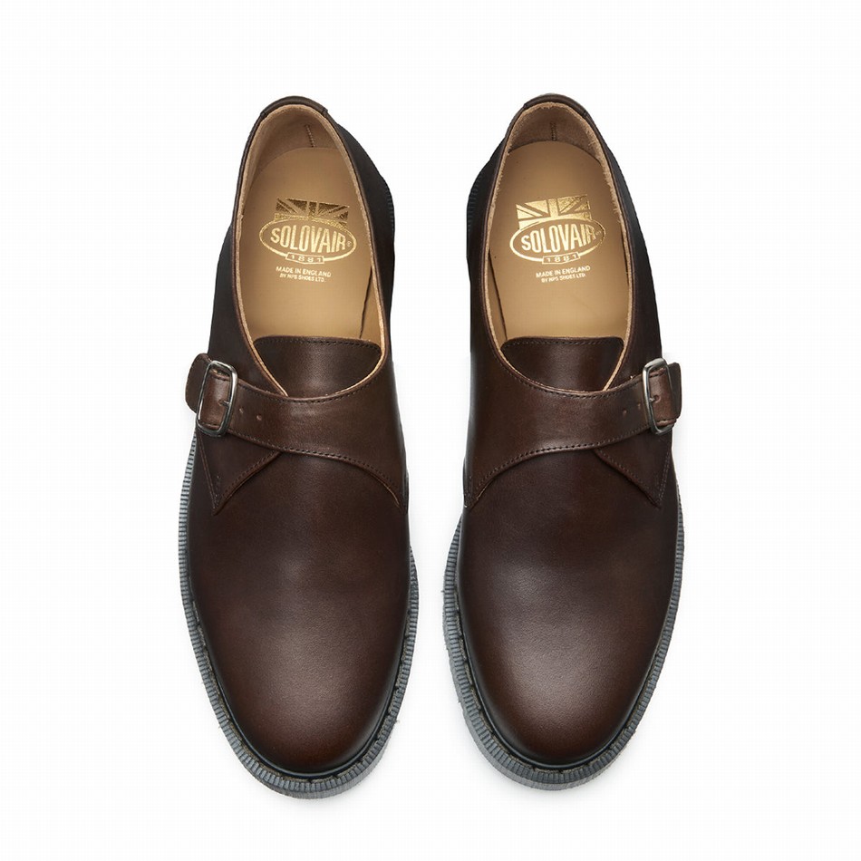 Zapatos Monk Solovair Gaucho Crazy Horse Single Buckle Mujer Marrones | S0-060-CH-G-030