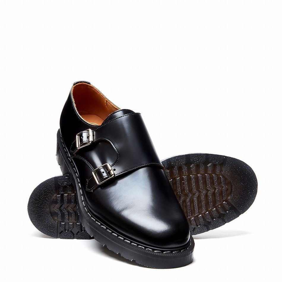 Zapatos Monk Solovair Hi-Shine Double Buckle Hombre Negras | S0-157-BK-G-030