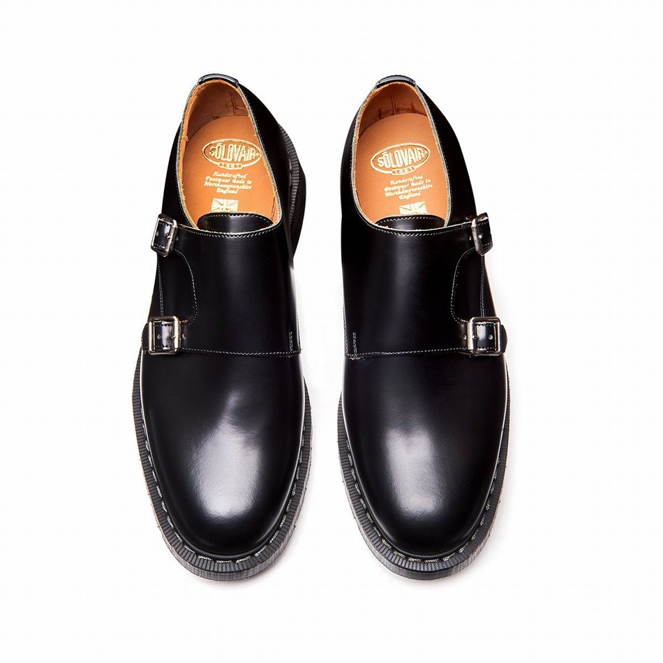 Zapatos Monk Solovair Hi-Shine Double Buckle Hombre Negras | S0-157-BK-G-030