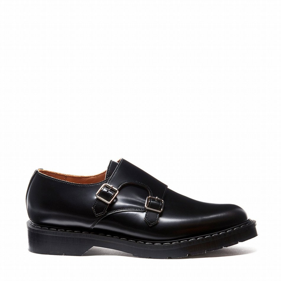 Zapatos Monk Solovair Hi-Shine Double Buckle Hombre Negras | S0-157-BK-G-030