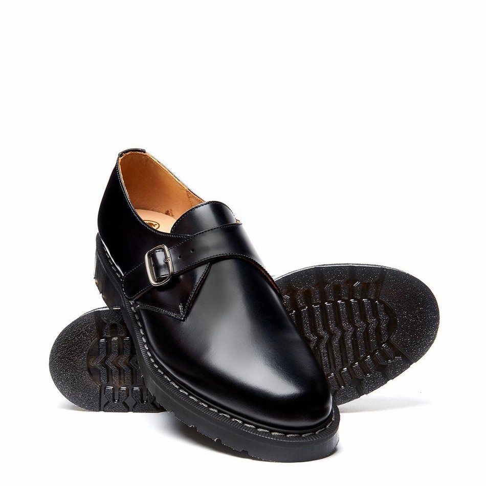 Zapatos Monk Solovair Hi-Shine Single Buckle Mujer Negras | S0-060-BK-G-030