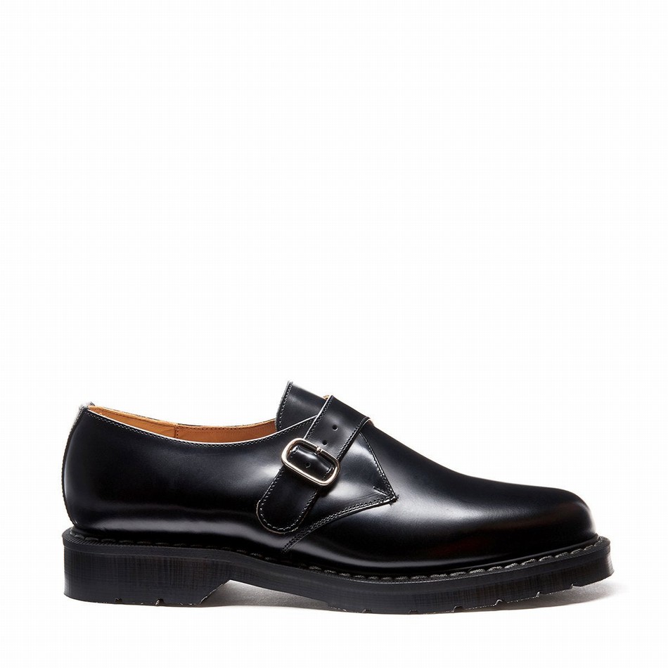 Zapatos Monk Solovair Hi-Shine Single Buckle Mujer Negras | S0-060-BK-G-030
