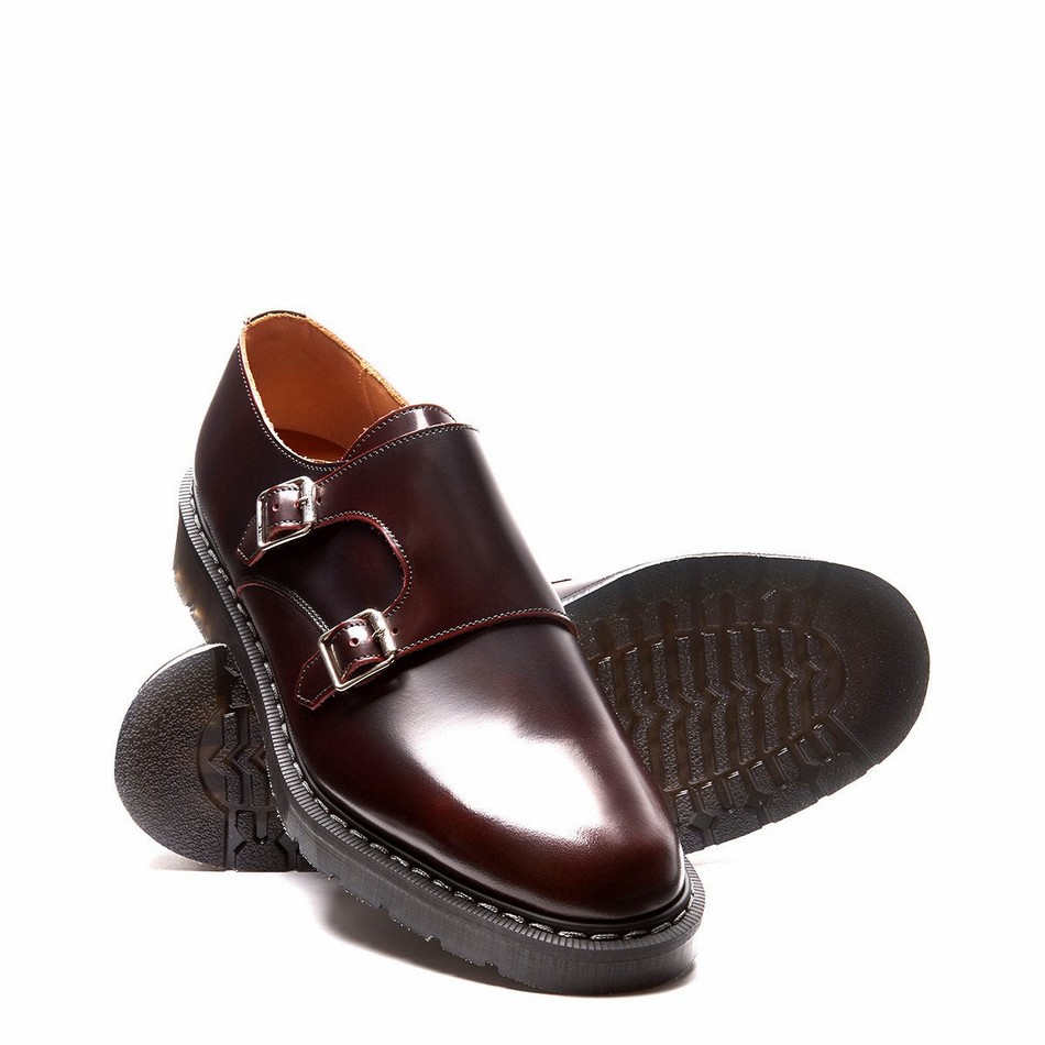 Zapatos Monk Solovair Rub-Off Double Buckle Hombre Burdeos | S0-157-BUR-G-030