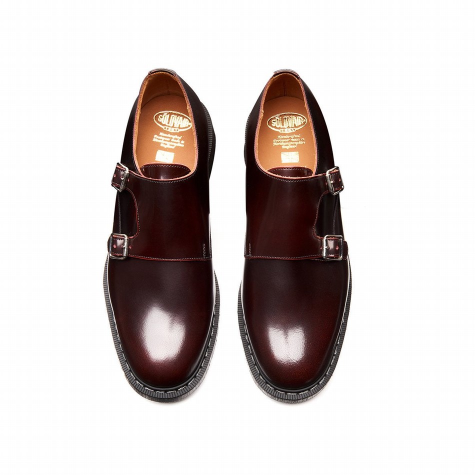 Zapatos Monk Solovair Rub-Off Double Buckle Hombre Burdeos | S0-157-BUR-G-030