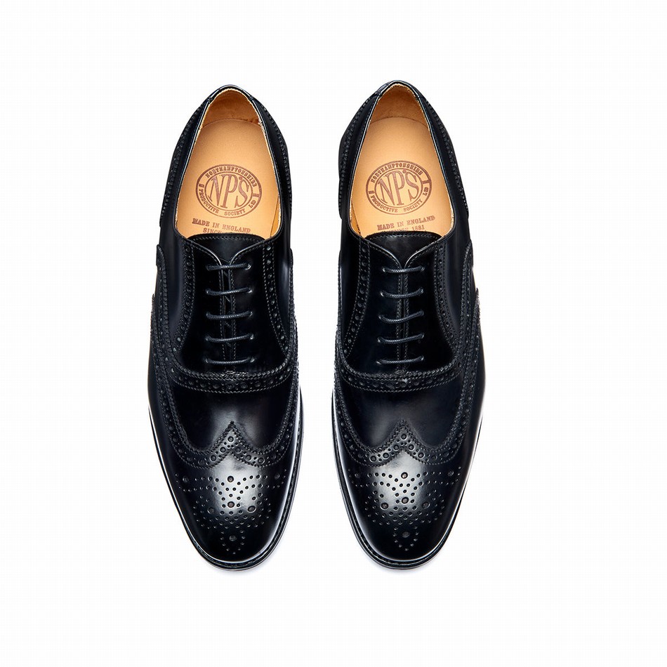 Zapatos Oxford Solovair Hi-Shine 5 Eye Hombre Negras | 091-305-060